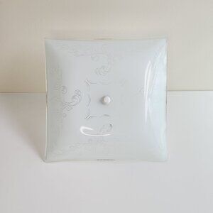 Vintage MCM Glass Ceiling Light Fixture With Etched Swirl Design & Metal Base